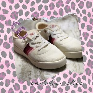 Roxy Pink Stripe Sneakers Size 8.5 – Slip-On Tension Laces Casual Shoes GUC